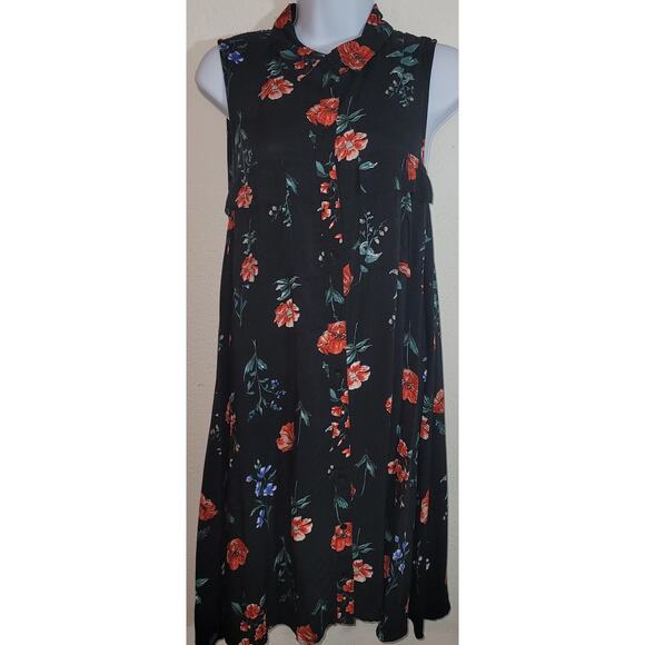 Kimchi Blue Black Floral Button Front A-Line Mini Dress Large Sleeveless - Picture 1 of 4